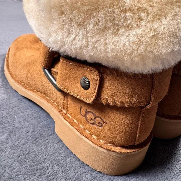 UGG Australia Cedric Chestnut Boots with Shearling Cuff and Buckle - Picture 5 of 11